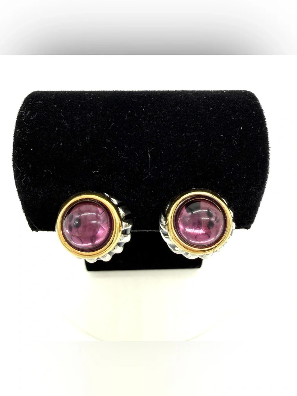 Vintage Erwin Pearl Two-Tone Domed Ribbed Clip-On Earrings